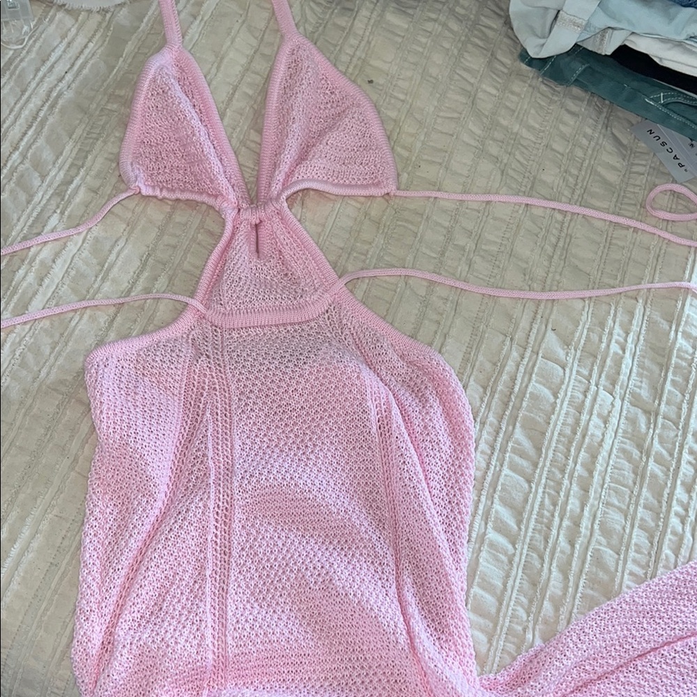 Pink Knit Halter Dress